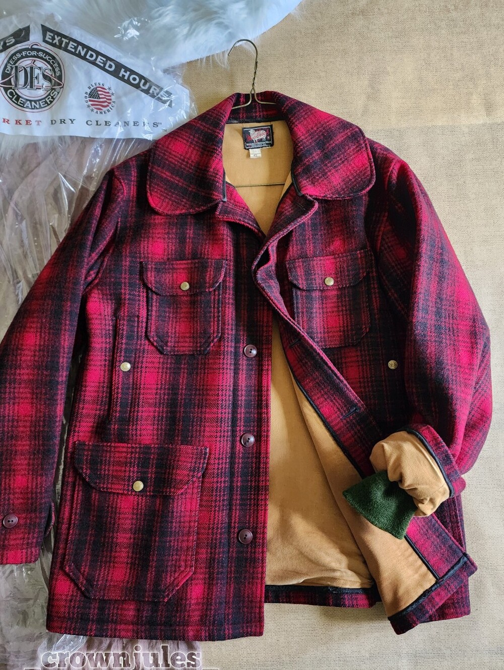 Vintage 1960s Woolrich Style 503 Red Plaid Wool Hunting Jacket Coat Men l xl 42